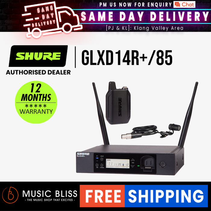 Shure GLXD14R+/85 Digital Wireless Rackmount Presenter System with WL185 Lavalier Microphone - Music Bliss Malaysia