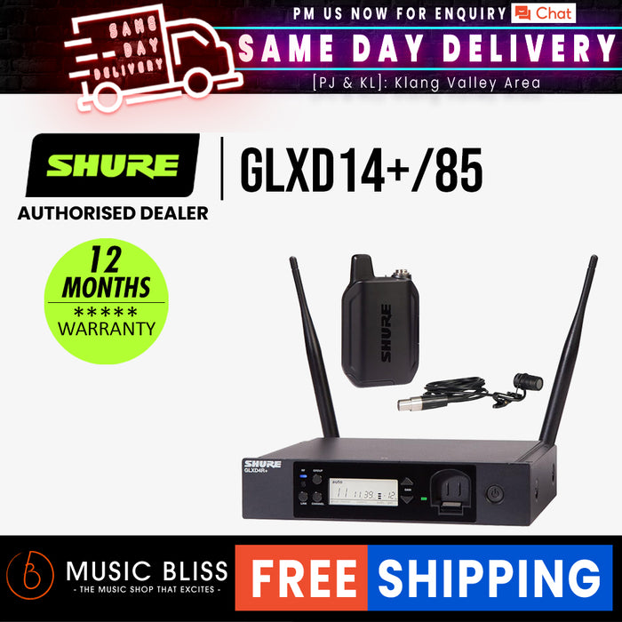 Shure GLXD14+/85 Digital Wireless Presenter System with WL185 Lavalier Microphone - Music Bliss Malaysia