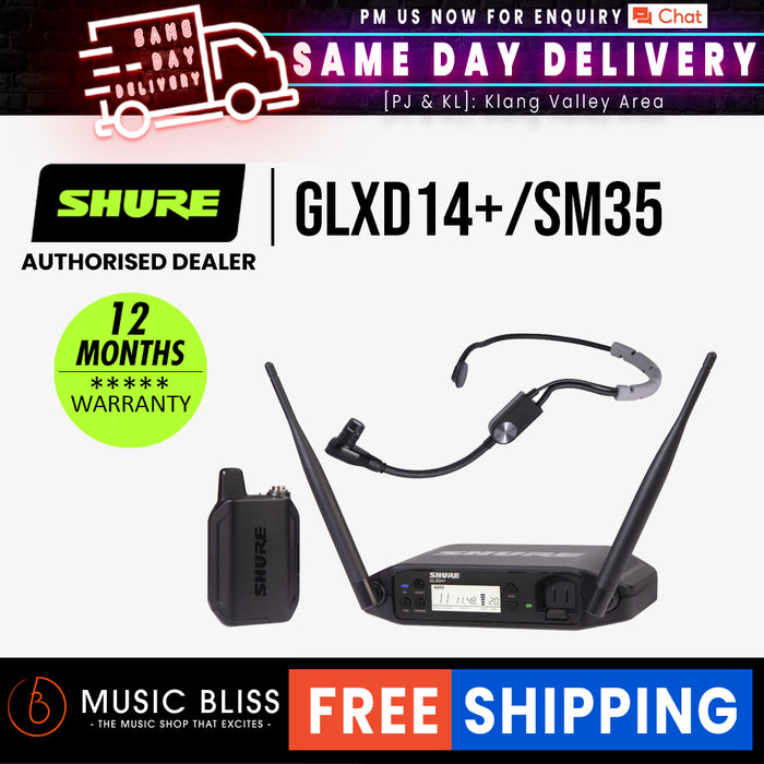 Shure GLXD14+/SM35 Digital Wireless Headset System with SM35 Microphone - Music Bliss Malaysia