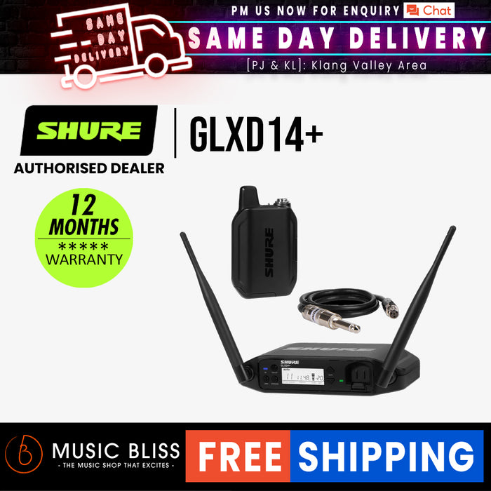 Shure GLXD14+ Digital Wireless Bodypack System with WA302 Guitar Cable - Music Bliss Malaysia