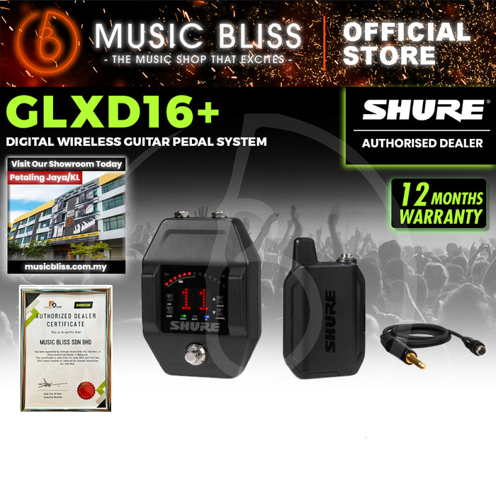 Shure GLXD16+ Digital Wireless Guitar Pedal System with WA305 Guitar Cable