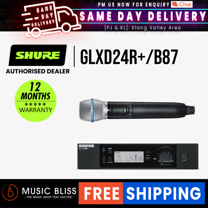 Shure GLXD24R+/B87 Digital Wireless Handheld System with Beta 87A Capsule - Music Bliss Malaysia