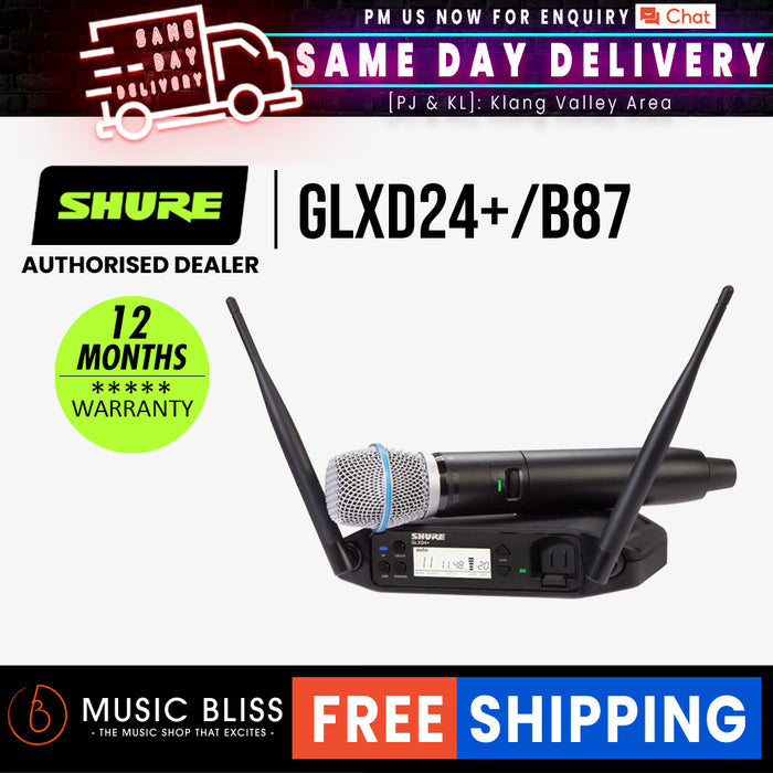 Shure GLXD24+/B87 Digital Wireless Handheld System with Beta 87A Capsule - Music Bliss Malaysia