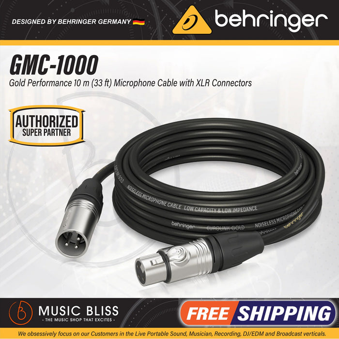 Behringer GMC-1000 Gold Performance 10m (33ft) Microphone Cable with XLR Connectors