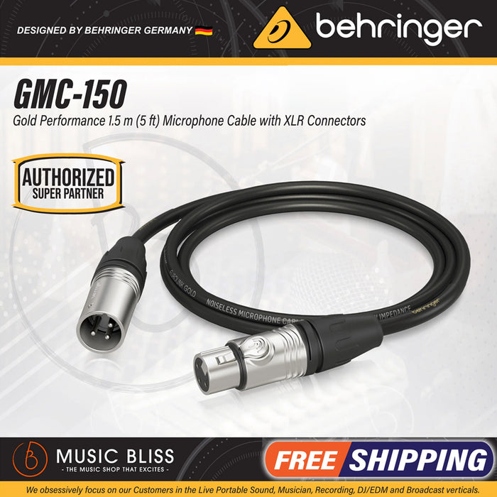Behringer GMC-150 Gold Performance 1.5m (5ft) Microphone Cable with XLR Connectors
