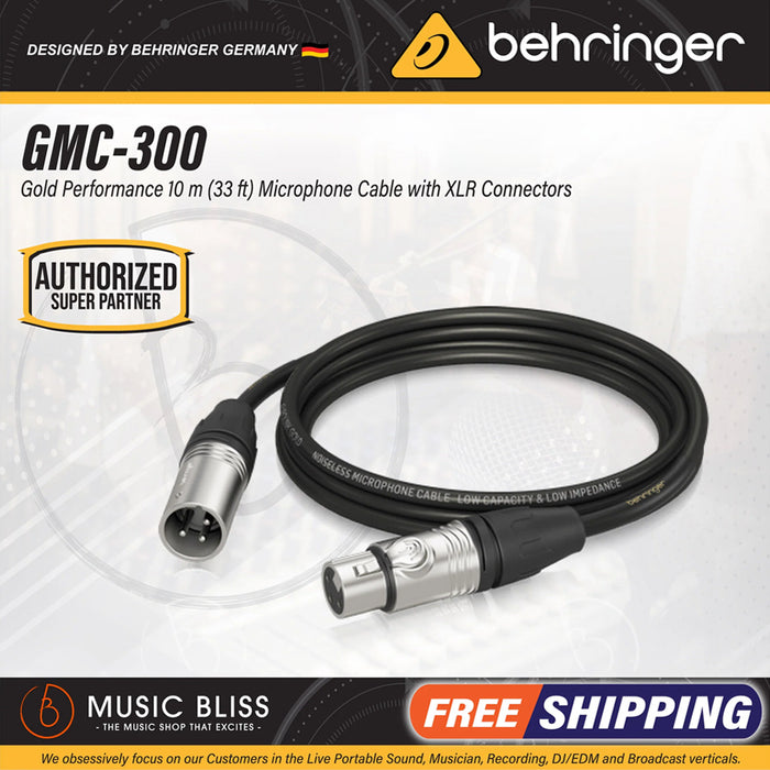 Behringer GMC-300 Gold Performance 3m (10ft) Microphone Cable with XLR Connectors