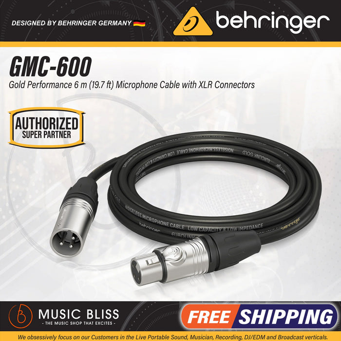 Behringer GMC-600 Gold Performance 6m (19.7ft) Microphone Cable with XLR Connectors