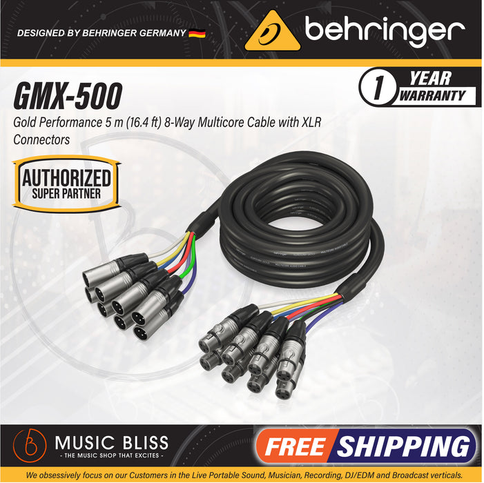 Behringer GMX-500 Gold Performance 5M 8-Way Multicore Cable with XLR Connectors - Music Bliss Malaysia
