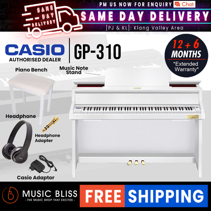Casio GP-310 Grand Hybrid Piano with FREE Piano Bench - White Finish - Music Bliss Malaysia