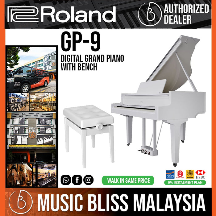 Roland GP-9 Digital Grand Piano with Bench - Polished White - Music Bliss Malaysia
