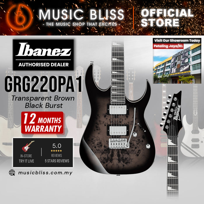 Ibanez GIO GRG220PA1 Electric Guitar - Transparent Brown Black Burst