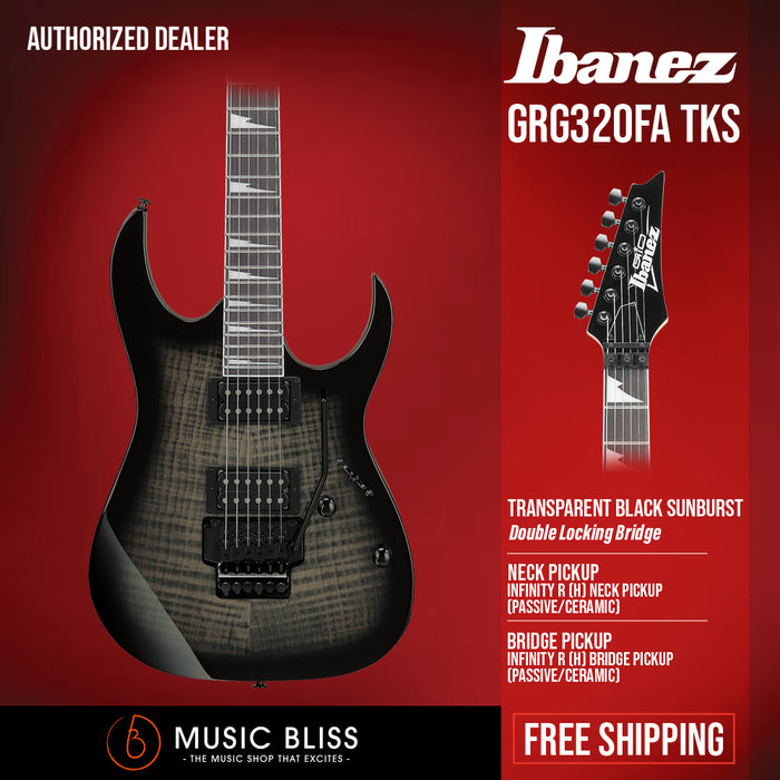 Ibanez Gio GRG320FA Electric Guitar - Transparent Black Sunburst - Music Bliss Malaysia