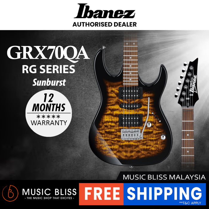 Ibanez Gio GRX70QA Humbucker Electric Guitar with HSH Pickup - Sunburst