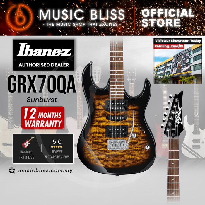 Ibanez Gio GRX70QA Humbucker Electric Guitar with HSH Pickup - Sunburst