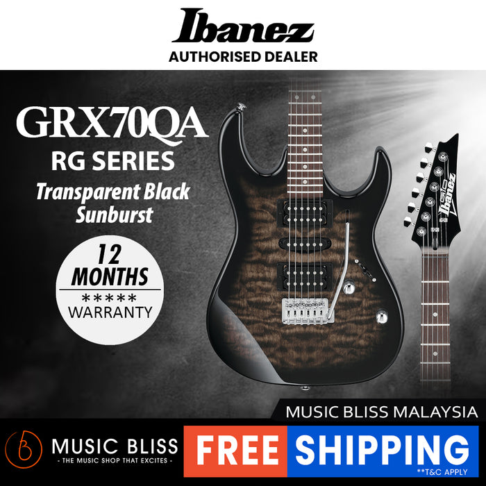 Ibanez Gio GRX70QA Humbucker Electric Guitar with HSH Pickup - Transparent Black Burst