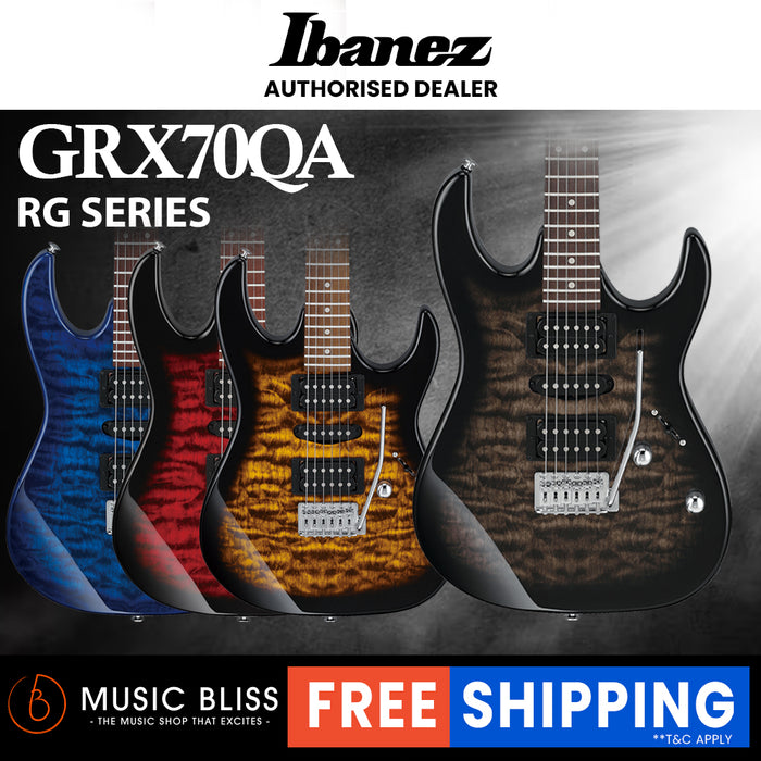 Ibanez Gio GRX70QA Humbucker Electric Guitar with HSH Pickup - Transparent Black Burst