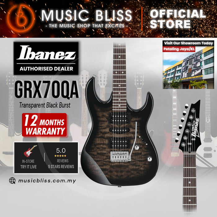Ibanez Gio GRX70QA Humbucker Electric Guitar with HSH Pickup - Transparent Black Burst