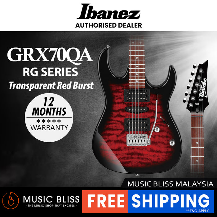 Ibanez Gio GRX70QA Humbucker Electric Guitar with HSH Pickup - Transparent Red Burst