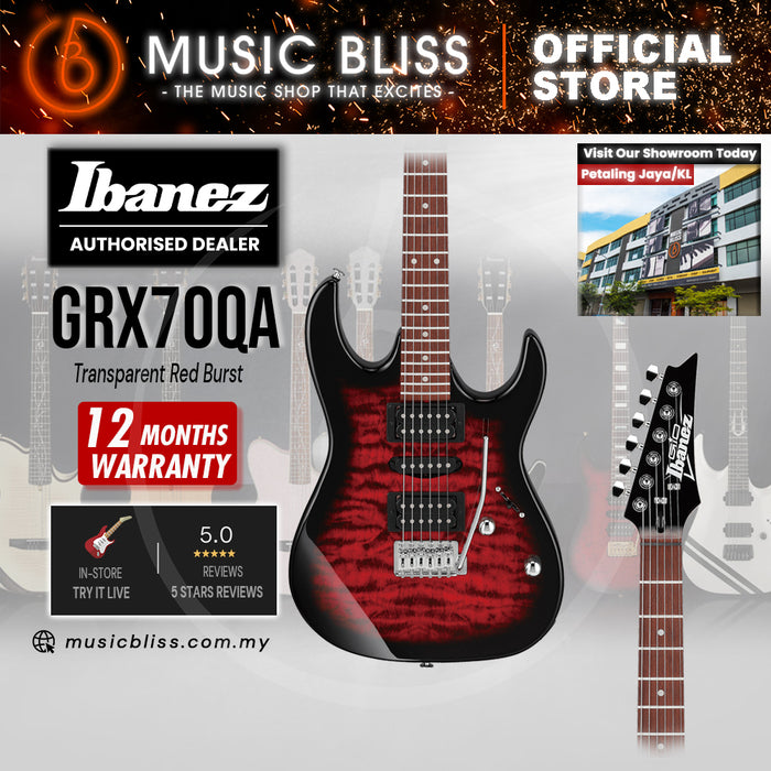 Ibanez Gio GRX70QA Humbucker Electric Guitar with HSH Pickup - Transparent Red Burst