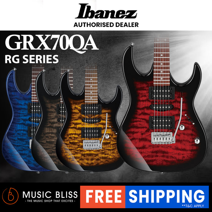 Ibanez Gio GRX70QA Humbucker Electric Guitar with HSH Pickup - Transparent Red Burst