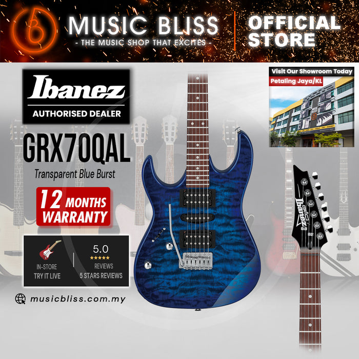 Ibanez Gio GRX70QAL Left-handed Electric Guitar - Transparent Blue Burst