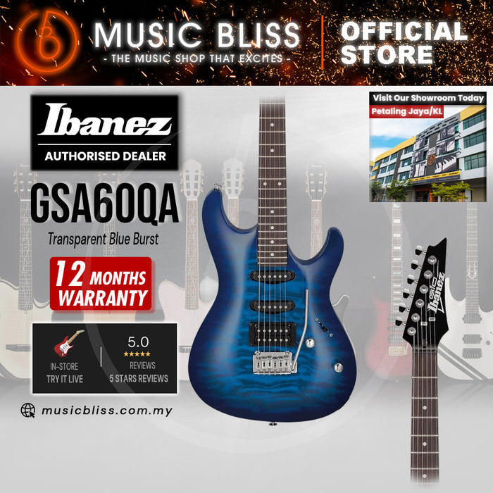 Ibanez GIO GSA60QA Electric Guitar - Transparent Blue Burst