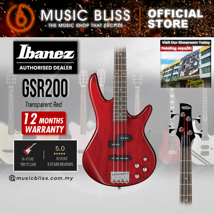 Ibanez Gio GSR200 Electric Bass Guitar - Transparent Red