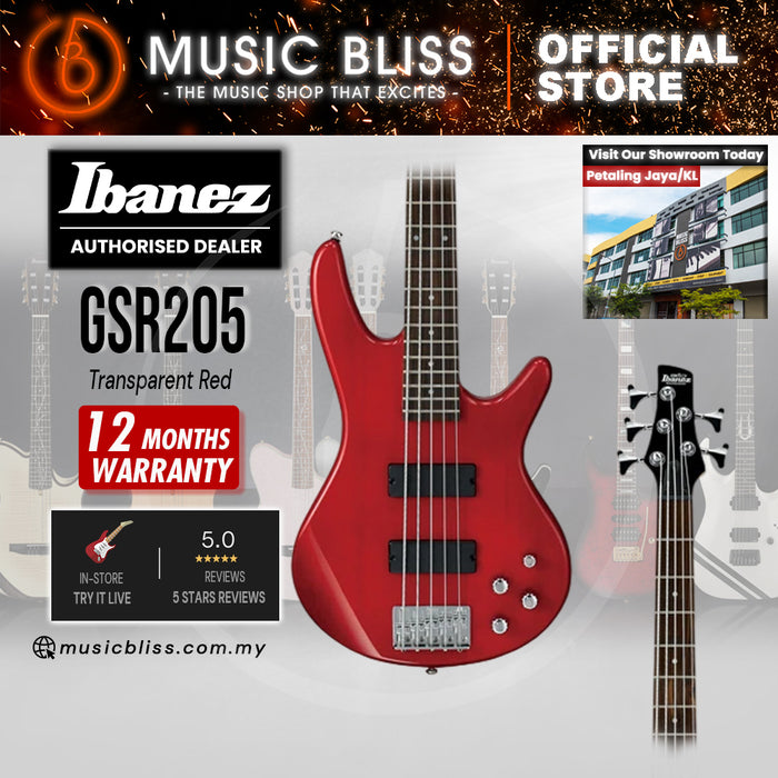 Ibanez GIO GSR205 Electric Bass Guitar - Transparent Red