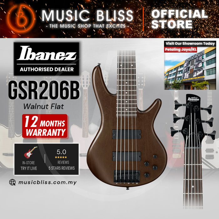 Ibanez Gio GSR206B Electric Bass Guitar - Walnut Flat