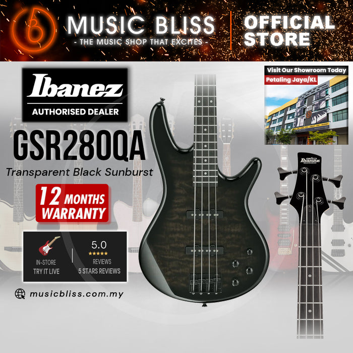 Ibanez GSR280QA Electric Bass Guitar - Transparent Black Sunburst