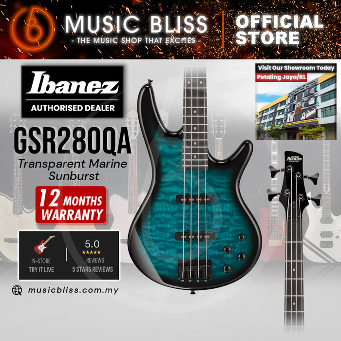 Ibanez GSR280QA Electric Bass Guitar - Transparent Marine Sunburst