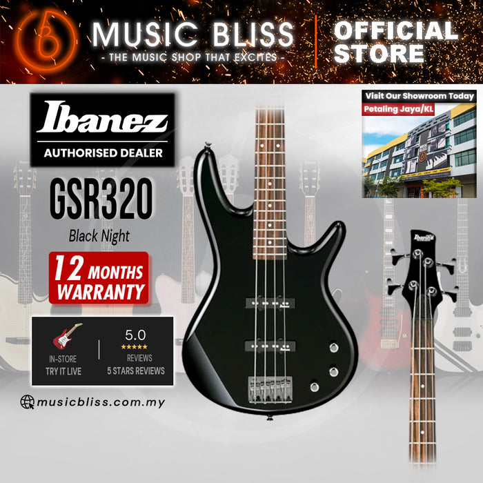 Ibanez GIO GSR320 Electric Bass Guitar - Black Night