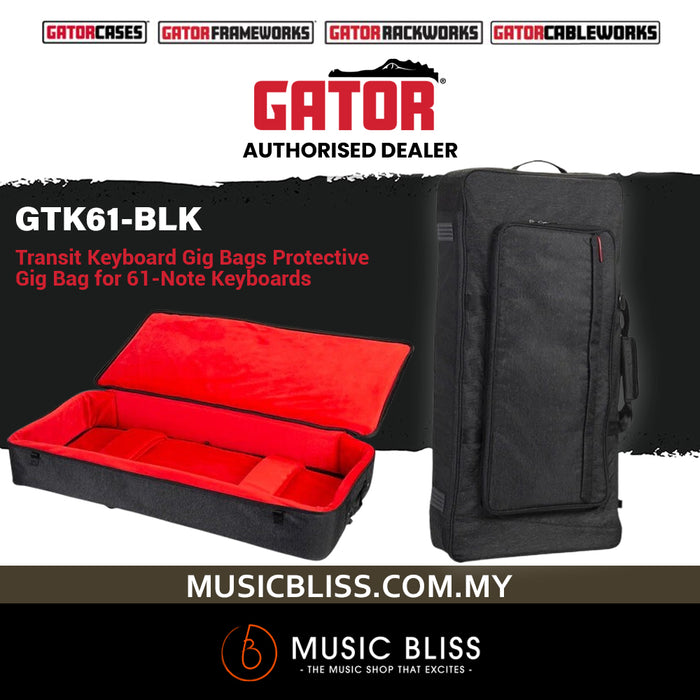 Gator GTK61-BLK Transit Keyboard Gig Bags Protective Gig Bag for 61-Note Keyboards
