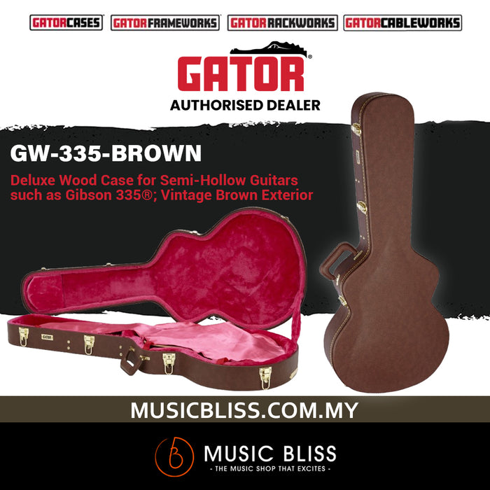 Gator GW-335-BROWN Deluxe Wood Case - Semi-hollowbody Electric Guitar