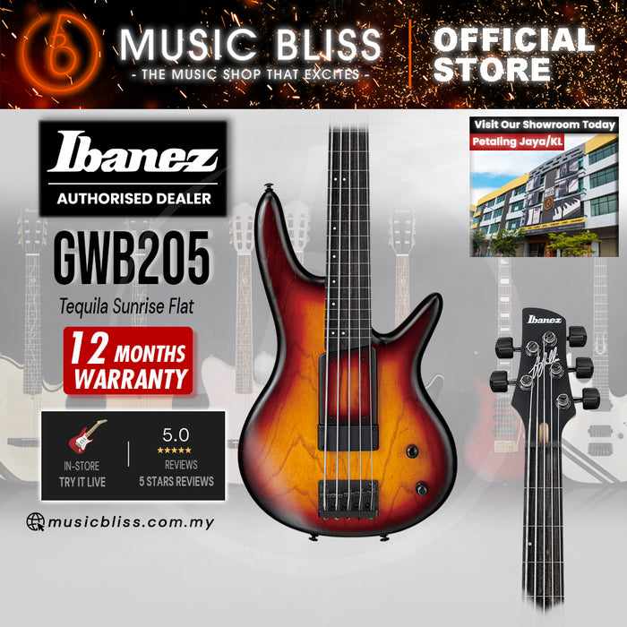 Ibanez Gary Willis Signature GWB205 Fretless Electric Bass Guitar - Tequila Sunrise Flat