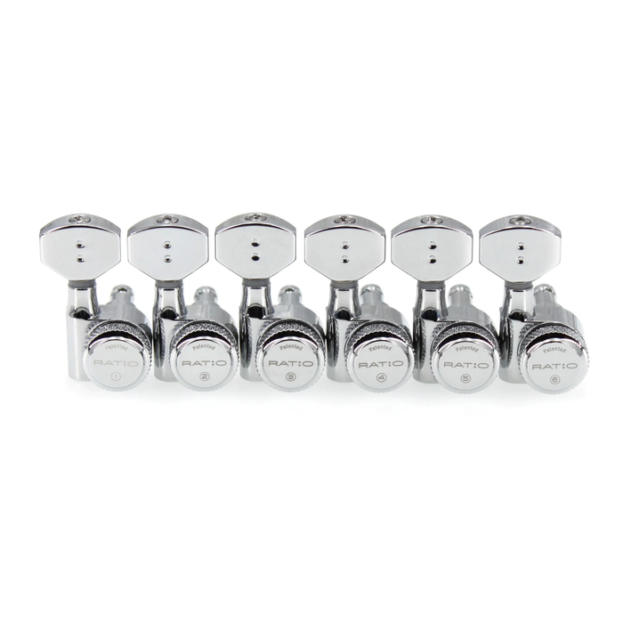 Graph Tech PRL-9721-C0 Ratio Electric 6-In-Line Locking Tuned Machine Heads - Mini / Chrome - Machine Head for Fender & Other 6-In-Line Guitars