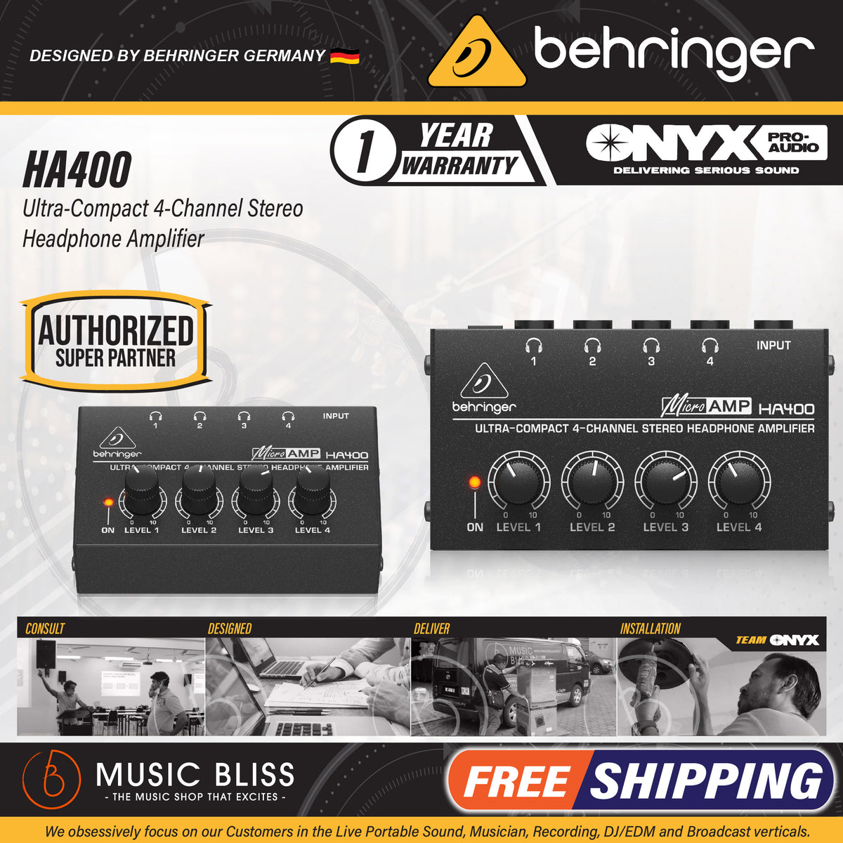 Behringer MicroAMP HA400 4-Channel Headphone Amplifier (HA