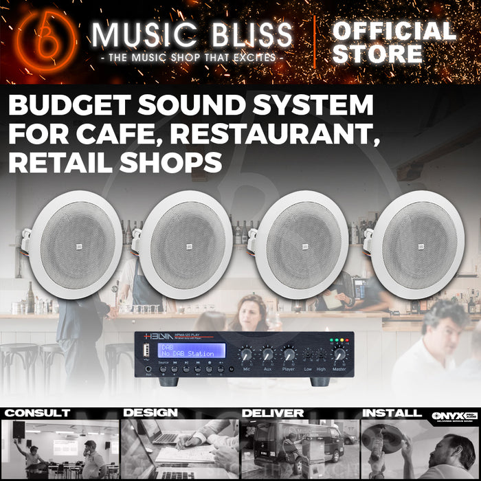 Budget Sound System for Cafe, Restaurant, Retail Shops with Helvia Mixer Amplifer and JBL Ceiling Speakers