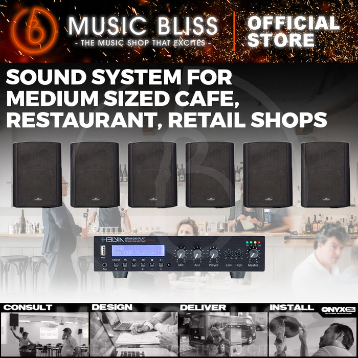 Sound System for Medium Sized Cafe, Restaurant, Retail Shops with Helvia Mixer Amplifer and Flepcher Surface Mounted Speakers