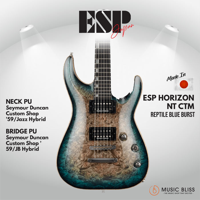 ESP Original HORIZON-CTM NT/Burl Maple - Reptile Blue Burst [MIJ - Made in Japan] - Music Bliss Malaysia