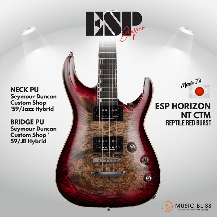 ESP Original HORIZON-CTM NT/Burl Maple - Reptile Red Burst [MIJ - Made in Japan] - Music Bliss Malaysia