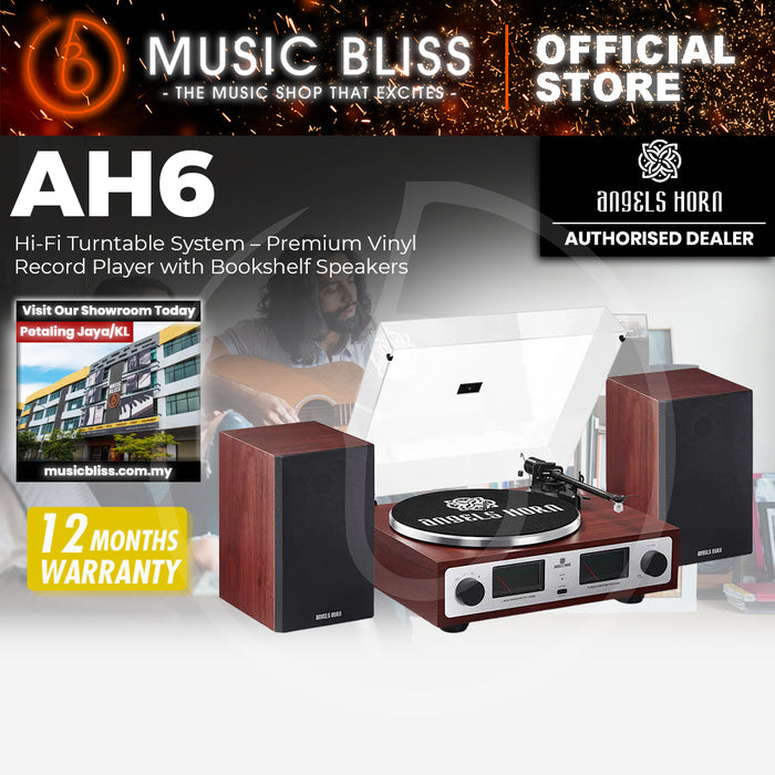 Angels Horn AH6 Hi-Fi Turntable System, Premium Vinyl Record Player with Bookshelf Speakers
