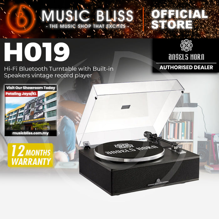 Angels Horn H019 Hi-Fi Bluetooth Turntable with Built-in Speakers (Black) AT3600L Catridge, Best Value Buy Beginner Turntable Vinyl Record Player with built-in speakers