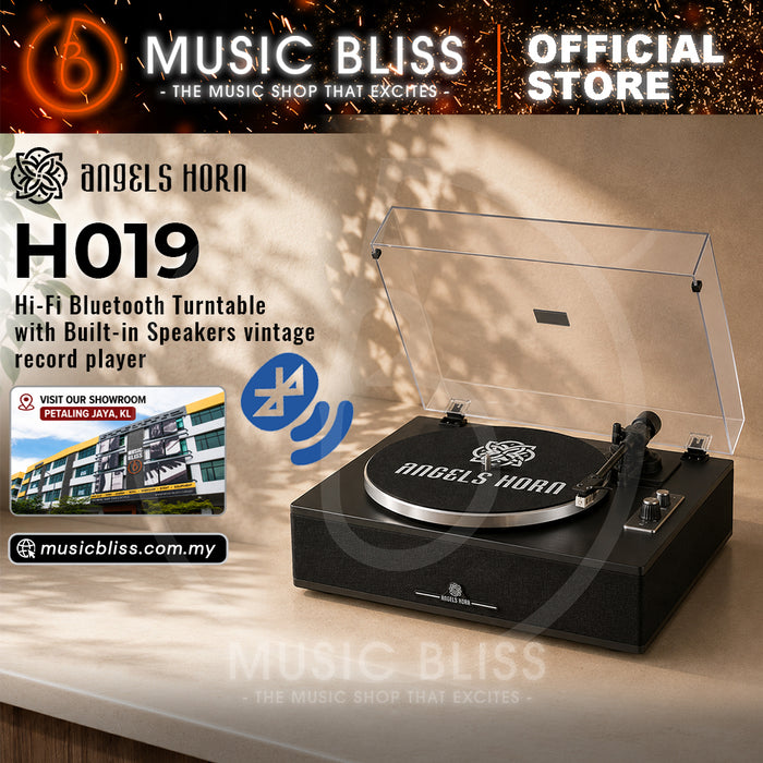 Angels Horn H019 Hi-Fi Bluetooth Turntable with Built-in Speakers (Black) AT3600L Catridge, Best Value Buy Beginner Turntable Vinyl Record Player with built-in speakers