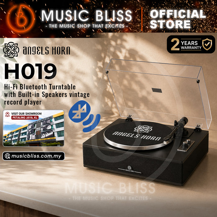Angels Horn H019 Hi-Fi Bluetooth Turntable with Built-in Speakers (Black) AT3600L Catridge, Best Value Buy Beginner Turntable Vinyl Record Player with built-in speakers