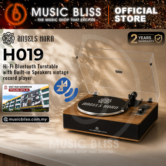 Angels Horn H019 Hi-Fi Bluetooth Turntable with Built-in Speakers (Walnut) AT3600L Catridge, Best Value Buy Beginner Turntable Vinyl Record Player with built-in speakers