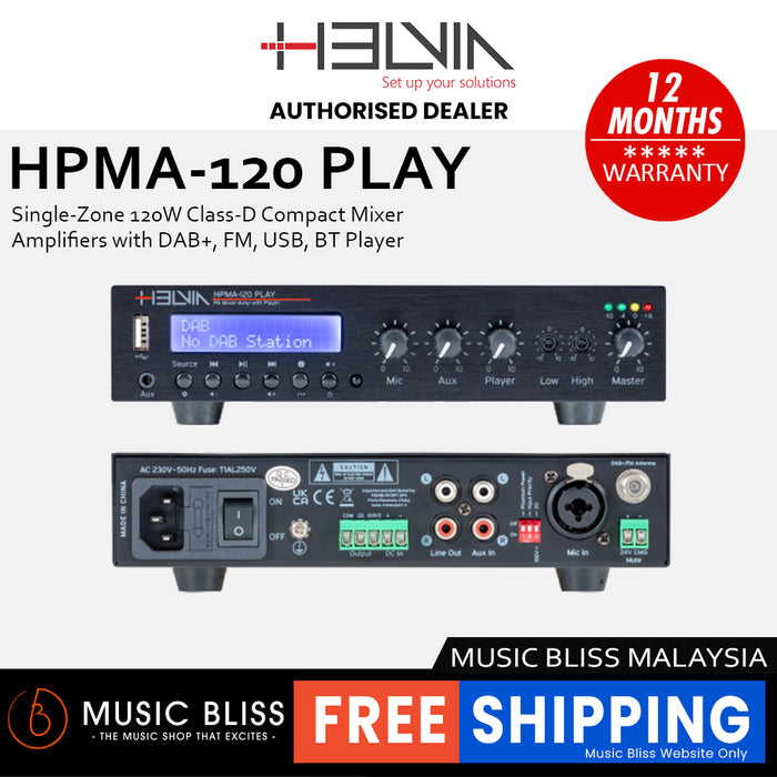 Helvia HPMA-120 PLAY Single-Zone 120W Class-D Compact Mixer Amplifiers with DAB+, FM, USB, BT Player