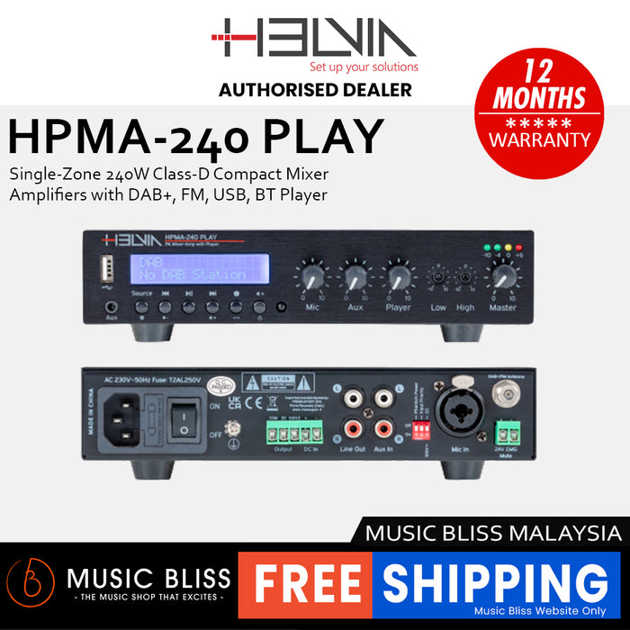 Helvia HPMA-240 PLAY Single-Zone 240W Class-D Compact Mixer Amplifiers with DAB+, FM, USB, BT Player