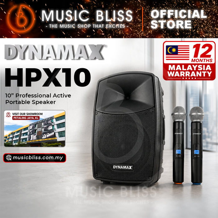 Dynamax HPX10 10” Professional Active Portable Speaker with 2 pcs Wireless Mic, for Speech, Busking