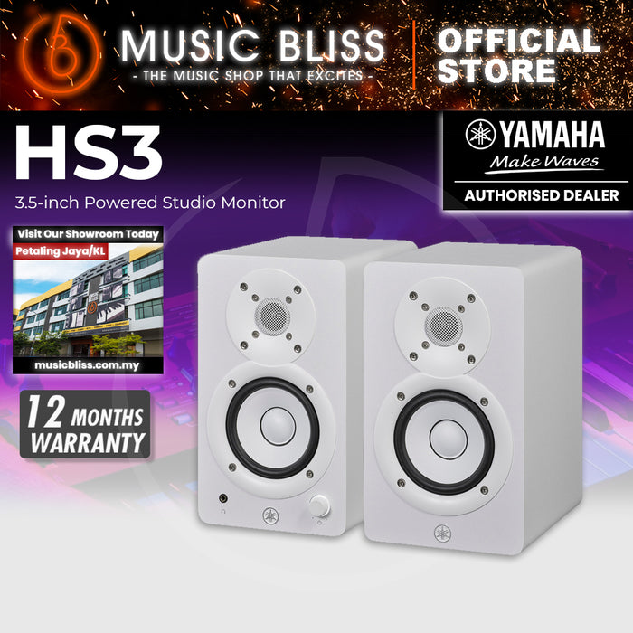 Yamaha HS3 3.5" Powered Studio Monitor, Pair - White
